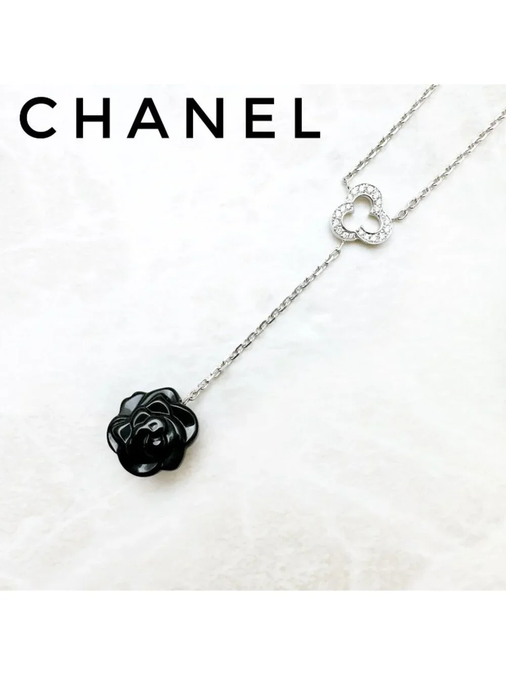 Chanel Camellia Onyx Diamond White Gold Necklace